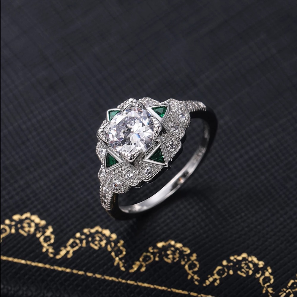 New Vintage Carved 925 Silver Diamond Ring - Picture 5 of 6